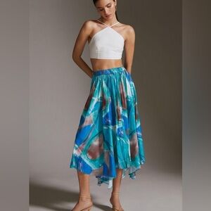 Anthropologie Ocean Abstract Handkerchief Skirt NWT S A-Line Midi
